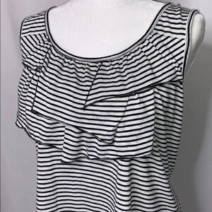 French Laundry Stripe Woman Ruffled Tank